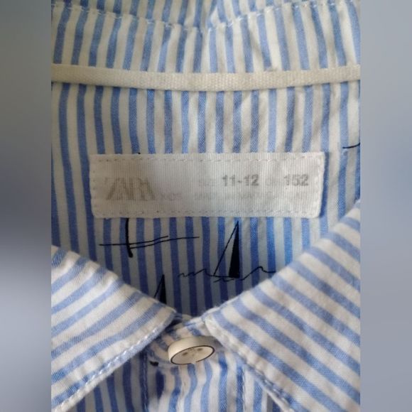 Zara kids Boy Blue White Striped Pattern Button Down Shirt size 11-12 ~ 152cm - Picture 6 of 7